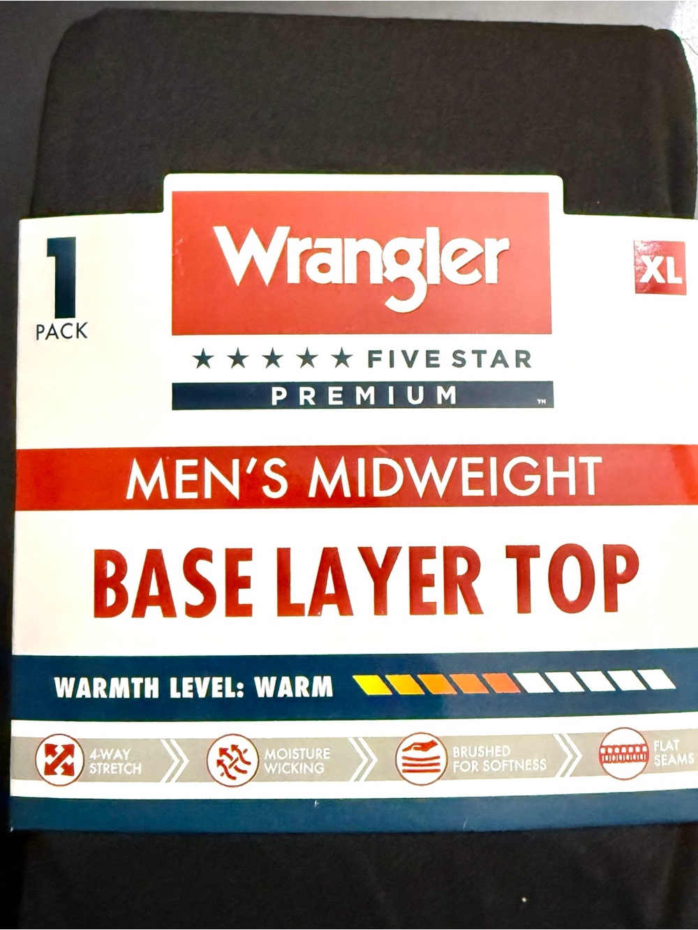 Wrangler Men's Midweight Base Layer Top - Black XL NEW!!!